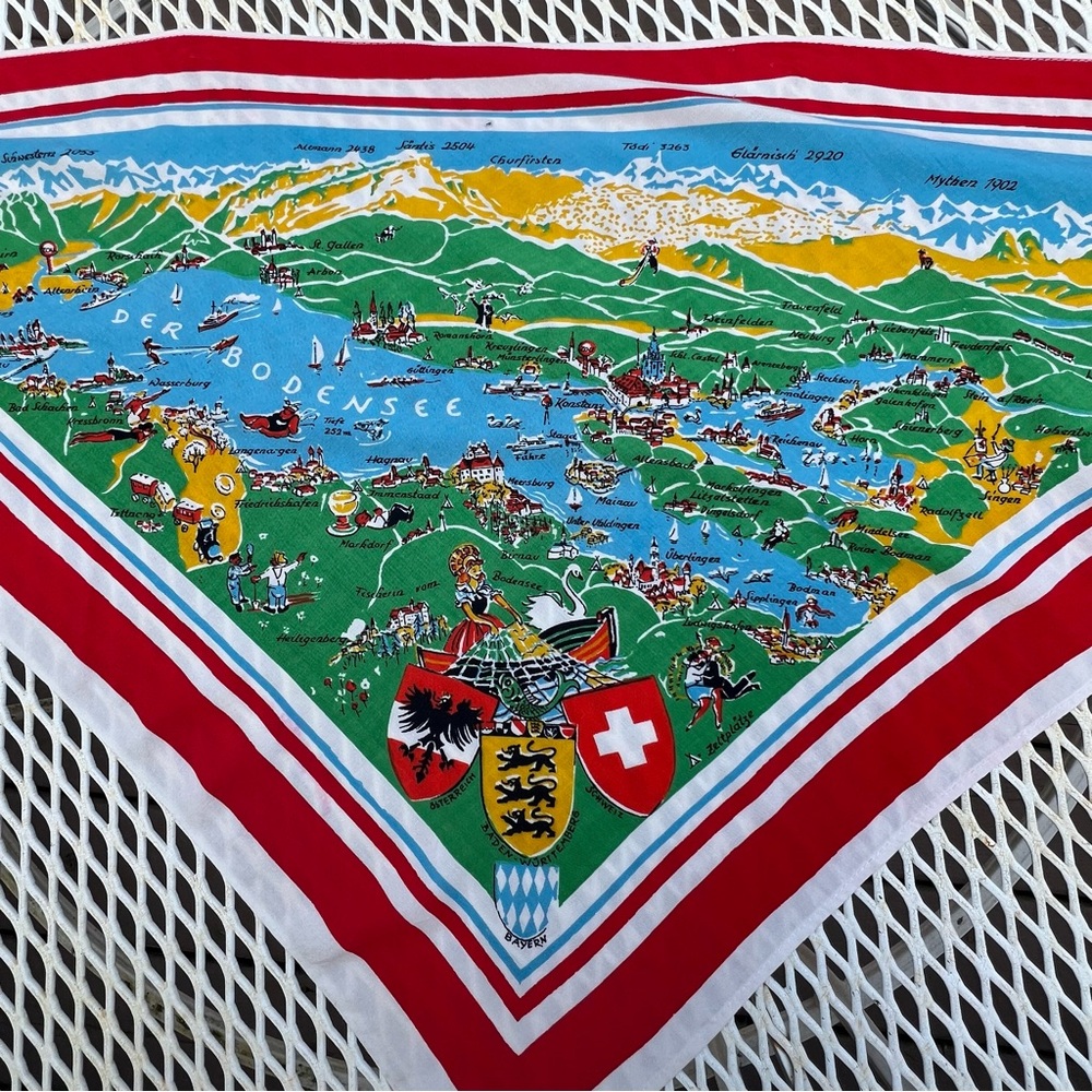 Colorful VINTAGE Map Print Scarf of Lake Bodensee in Austria